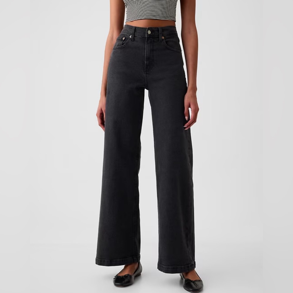GAP | EUC High Rise Stride Wide-Leg Jeans, Washed Black